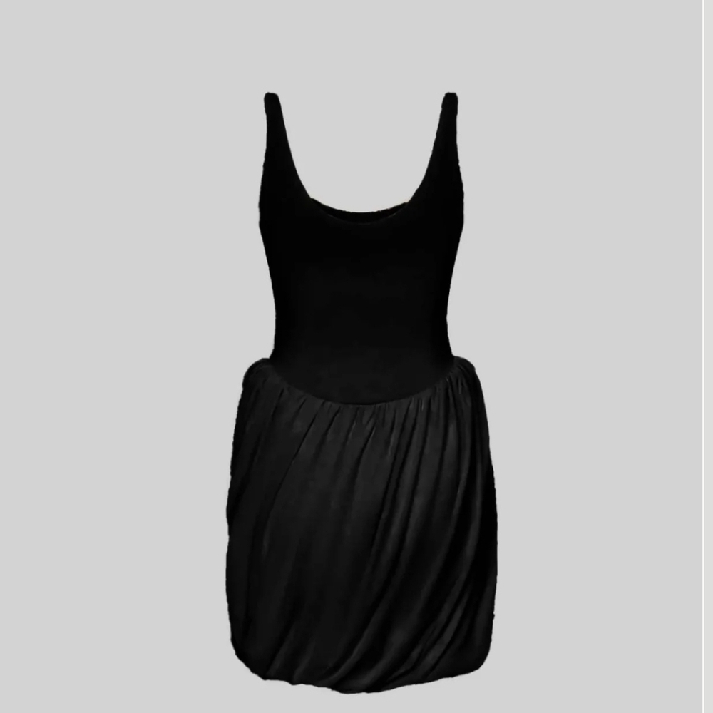 Sierra Darien Draped Mini Dress With Sculptural Skirt And Side Slit - Black S — image 5 of 8